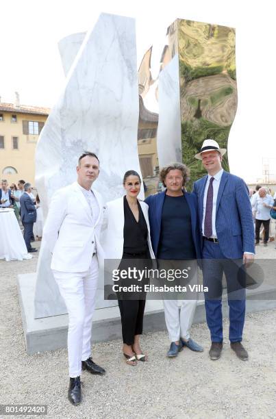 Diego Giolitti, Bianca Maria Landi, Helidon Xhixha and Eike Schmidt at the preview as contemporary artist Helidon Xhixha opens his new exhibition of...