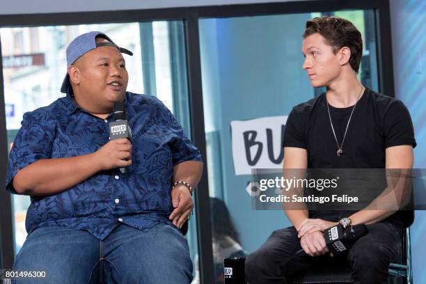 Jacob Batalon and Tom Halland attend Build Presents to discuss the film "Spider-Man: Homecoming" at Build Studio on June 26, 2017 in New York City.