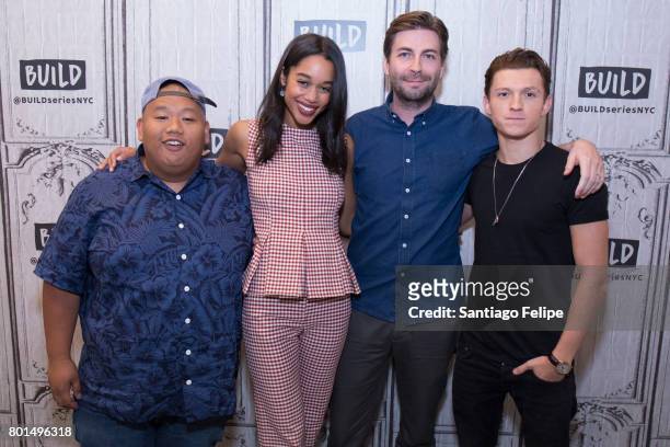 Jacob Batalon, Laura Harrier, Jon Watts and Tom Halland attend Build Presents to discuss the film "Spider-Man: Homecoming" at Build Studio on June...