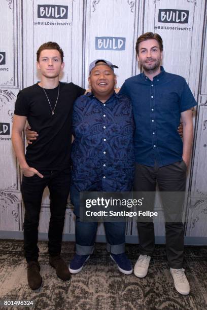 Tom Halland, Jacob Batalon and Jon Watts attend Build Presents to discuss the film "Spider-Man: Homecoming" at Build Studio on June 26, 2017 in New...