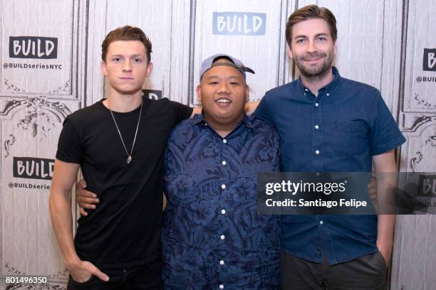 Tom Halland, Jacob Batalon and Jon Watts attend Build Presents to discuss the film "Spider-Man: Homecoming" at Build Studio on June 26, 2017 in New...