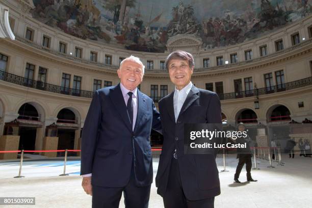 Francois Pinault and Architect Tadao Ando attend the Press Conference to announce the transformation of the former Paris Stock Exchange into the New...