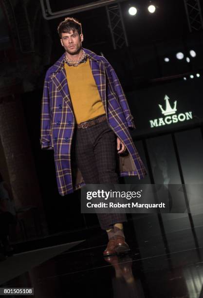 Model walks the runway at the Macson show during the Barcelona 080 Fashion Week on June 26, 2017 in Barcelona, Spain.