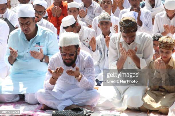 Trinamool Congress MP Sultan Ahamed offer prayers during Eid al-Fitr on June 26,2017 in Kolkata,India. Muslims around the world are celebrating the...