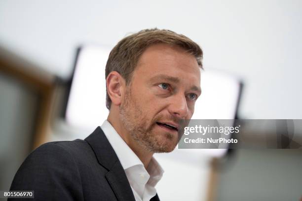 Leading candidate for the federal elections of the Free Democratic Party Christian Lindner is pictured during an interview at the...