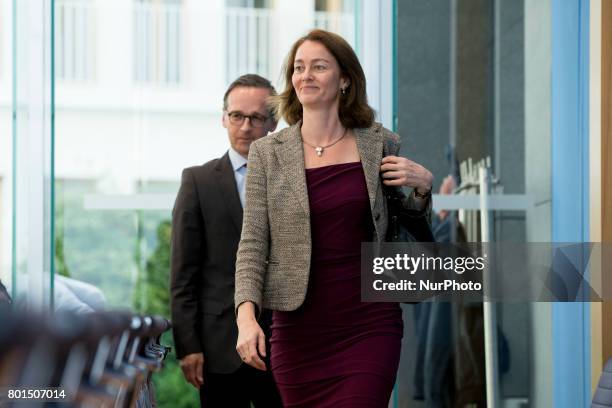 German Family Minister Katarina Barley and Justice Minister Heiko Maas arrive to a news conference regarding the evolution of the quote of women in...