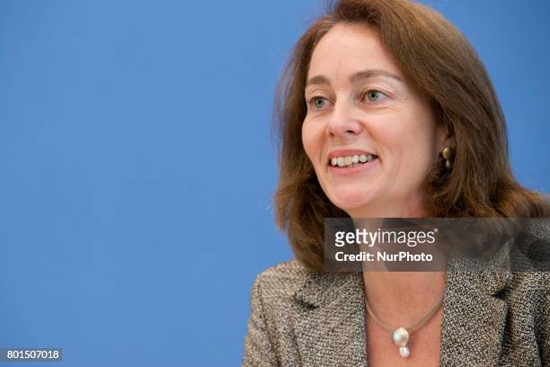 German Family Minister Katarina Barley attends a news conference regarding the evolution of the quote of women in leading positions in the private...