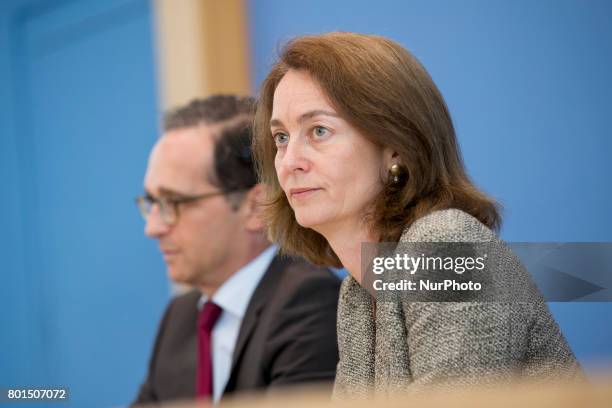 German Family Minister Katarina Barley and Justice Minister Heiko Maas attend a news conference regarding the evolution of the quote of women in...