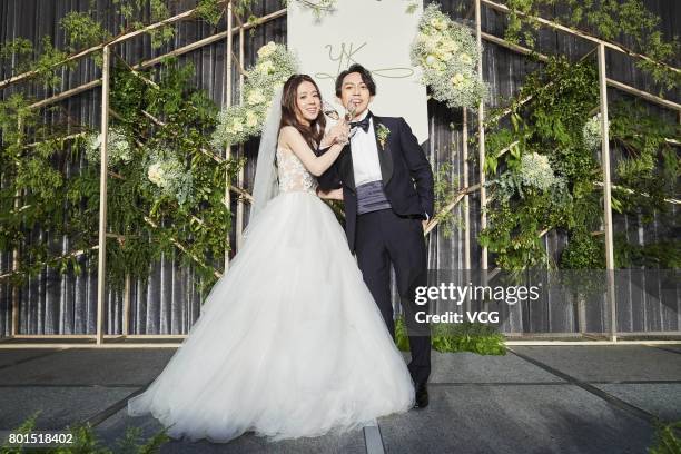 Singer Yoga Lin and wife singer Kiki Ting hold wedding ceremony on June 26, 2017 in Taipei, Taiwan of China.