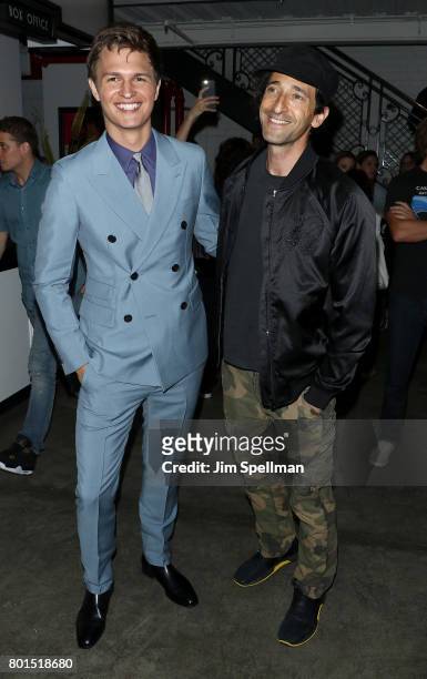 Actors Ansel Elgort Adrien Brody attend the screening of "Baby Driver" hosted by TriStar Pictures with The Cinema Society and Avion at The Metrograph...