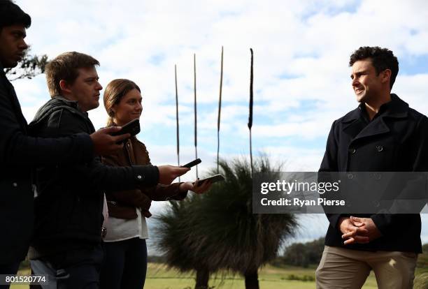 Australian Cricketer Ed Cowan speaks to the media during the Australian Cricketers' Association Golf Day at New South Wales Golf Club on June 27,...