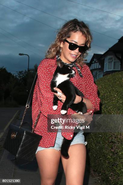 Rita Ora arriving home after dinner date with rumoured on-off boyfriend Andrew Watts at Chiltern Firehouse on June 26, 2017 in London, England.