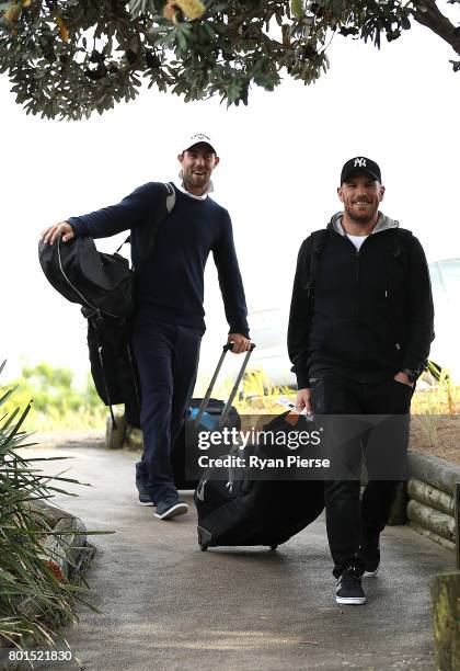 Australian Cricketers Glenn Maxwell and Aaron Finch arrive during the Australian Cricketers' Association Golf Day at New South Wales Golf Club on...