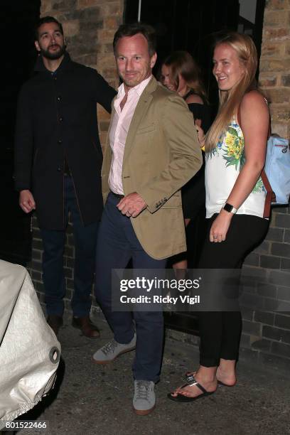 Christian Horner and Geri Horner seen leaving Chiltern Firehouse after a night out on June 26, 2017 in London, England.
