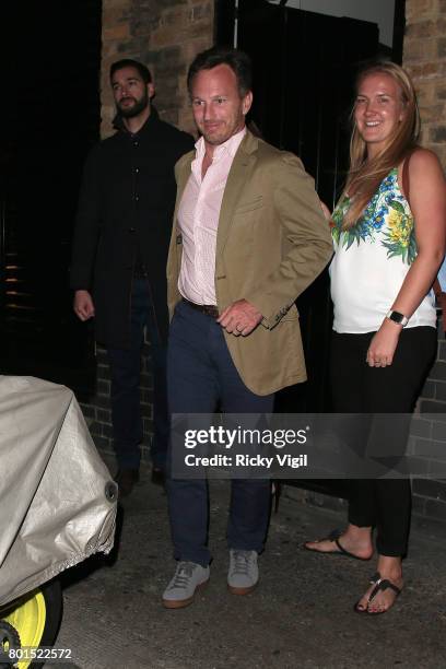 Christian Horner and Geri Horner seen leaving Chiltern Firehouse after a night out on June 26, 2017 in London, England.