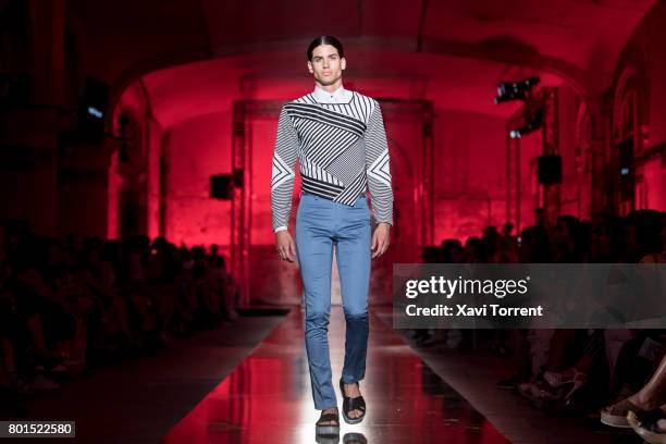 Model walks the runway at the Miquel Suay show during the Barcelona 080 Fashion Week on June 26, 2017 in Barcelona, Spain.