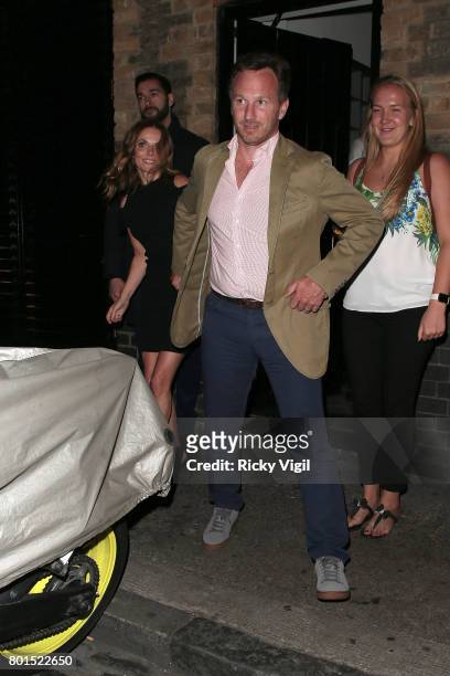 Christian Horner and Geri Horner seen leaving Chiltern Firehouse after a night out on June 26, 2017 in London, England.