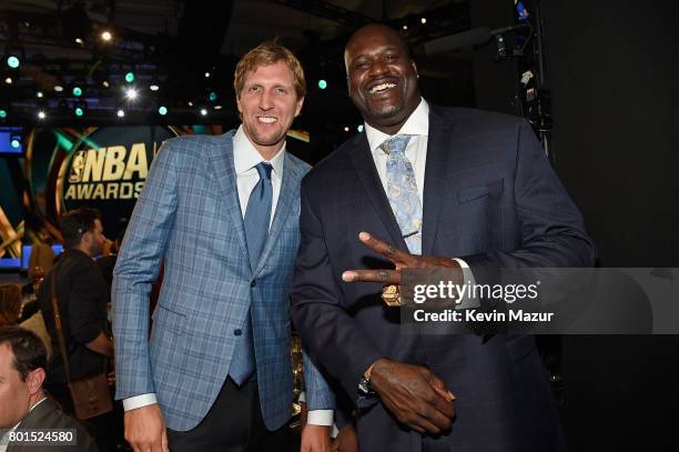 Dirk Nowitzki and Shaquille O'Neal attend the 2017 NBA Awards Live on TNT on June 26, 2017 in New York, New York. 27111_002