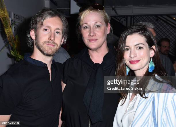 Adam Shulman, Amy Sacco and Anne Hathaway attend TriStar Pictures with The Cinema Society & Avion host a screening of "Baby Driver" at Metrograph on...