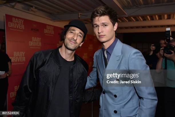 Adrien Brody and Ansel Elgort attend TriStar Pictures with The Cinema Society & Avion host a screening of "Baby Driver" at Metrograph on June 26,...