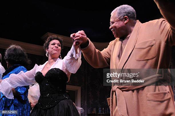 Director Debbie Allen and actor James Earl Jones appear onstage during curtain call at the opening night of "Cat On A Hot Tin Roof" at the Broadhurst...