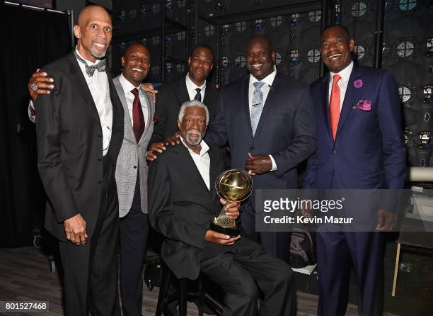Legends Kareem Abdul-Jabbar, Alonzo Mourning, David Robinson, NBA Lifetime Achievement Award Winner Bill Russell, Shaquille O'Neal, and Dikembe...