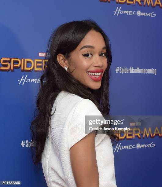 Actress Laura Harrier attends the "Spiderman: Homecoming" New York First Responders' Screening at Henry R. Luce Auditorium at Brookfield Place on...