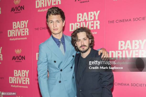 Actor Ansel Elgort and Director Edgar Wright attend TriStar Pictures, The Cinema Society and Avion's screening of "Baby Driver" at The Metrograph on...