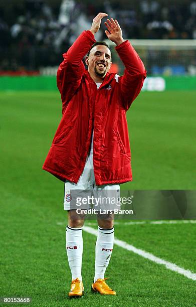 Franck Ribery of Munich celebrates after winning the UEFA Cup Round of 16 first leg match between RSC Anderlecht and Bayern Munich at the Constant...