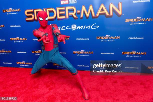 Spiderman attends "Spiderman: Homecoming" New York First Responders' screening at Henry R. Luce Auditorium at Brookfield Place on June 26, 2017 in...