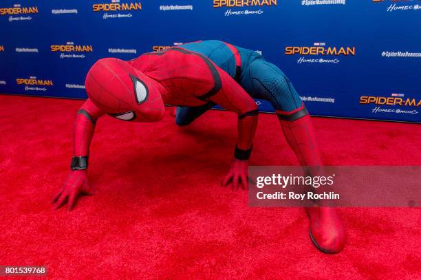 Spiderman attends "Spiderman: Homecoming" New York First Responders' screening at Henry R. Luce Auditorium at Brookfield Place on June 26, 2017 in...