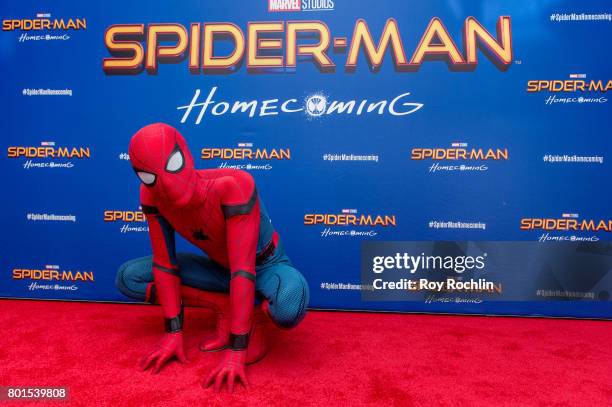 Spiderman attends "Spiderman: Homecoming" New York First Responders' screening at Henry R. Luce Auditorium at Brookfield Place on June 26, 2017 in...