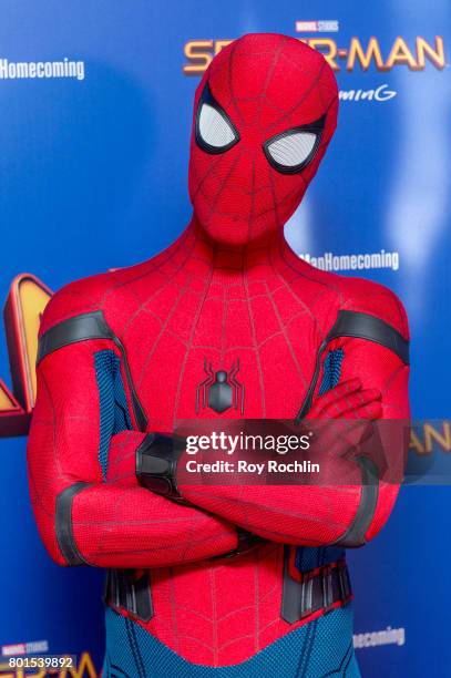 Spiderman attends "Spiderman: Homecoming" New York First Responders' screening at Henry R. Luce Auditorium at Brookfield Place on June 26, 2017 in...