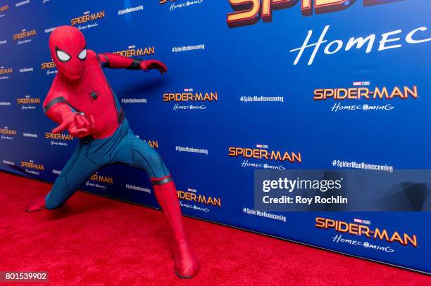 Spiderman attends "Spiderman: Homecoming" New York First Responders' screening at Henry R. Luce Auditorium at Brookfield Place on June 26, 2017 in...