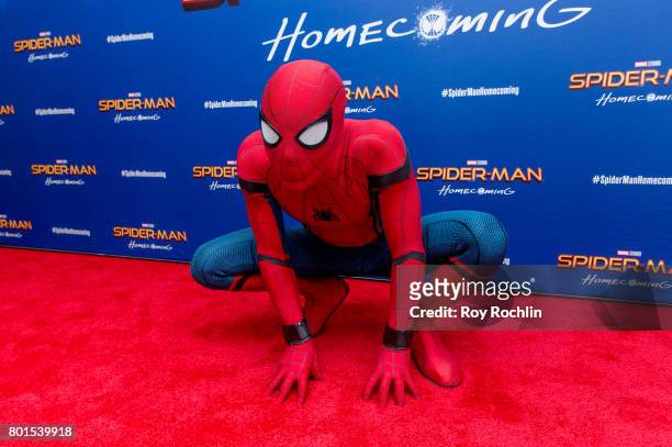 Spiderman attends "Spiderman: Homecoming" New York First Responders' screening at Henry R. Luce Auditorium at Brookfield Place on June 26, 2017 in...