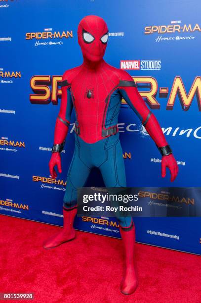 Spiderman attends "Spiderman: Homecoming" New York First Responders' screening at Henry R. Luce Auditorium at Brookfield Place on June 26, 2017 in...