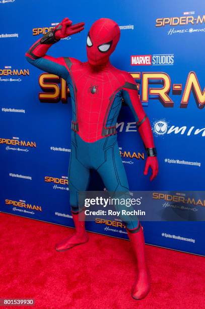 Spiderman attends "Spiderman: Homecoming" New York First Responders' screening at Henry R. Luce Auditorium at Brookfield Place on June 26, 2017 in...