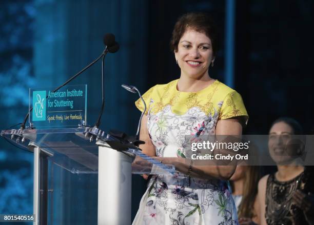 American Institute for Stuttering Director Dr. Heather Grossman speaks onstage during the American Institute for Stuttering 11th Annual Freeing...