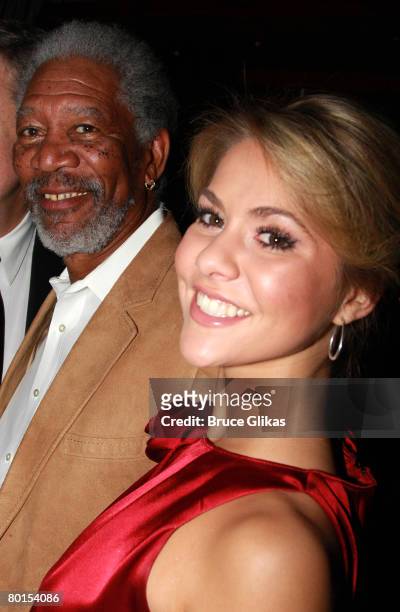 Actor Morgan Freeman and beauty queen Miss America 2008 Kirsten Haglund attend the opening night after party for the revival of Tennesee William's...