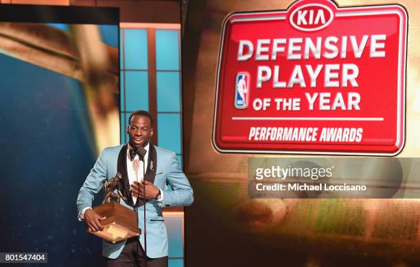 Defensive Player of The Year, Draymond Green speaks on stage during the 2017 NBA Awards Live On TNT on June 26, 2017 in New York City. 27111_001