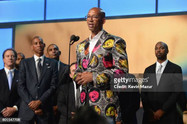 Player Monty Williams receives the Sager Strong Award onstage during the 2017 NBA Awards Live on TNT on June 26, 2017 in New York, New York. 27111_002