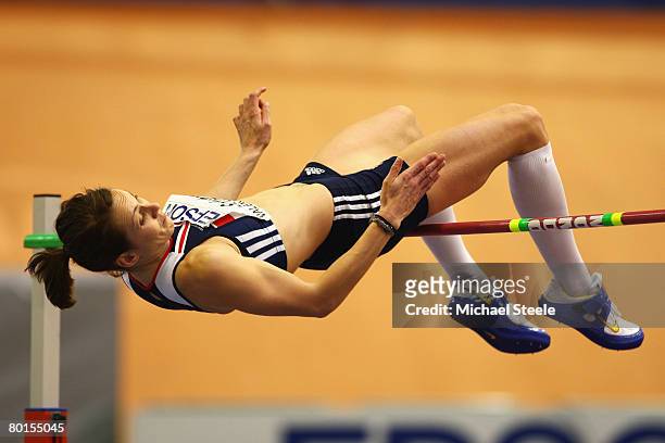 Kelly Sotherton of Great Britain competes in the Womens High Jump as part of the Women's Pentathlon at the 12th IAAF World Indoor Championships at...