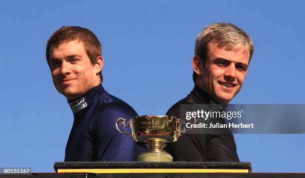 Jockies Ruby Walsh who will ride Kauto Star and Sam Thomas who will partner Denman in The Totesport Gold Cup on 14TH March at The Cheltenham National...