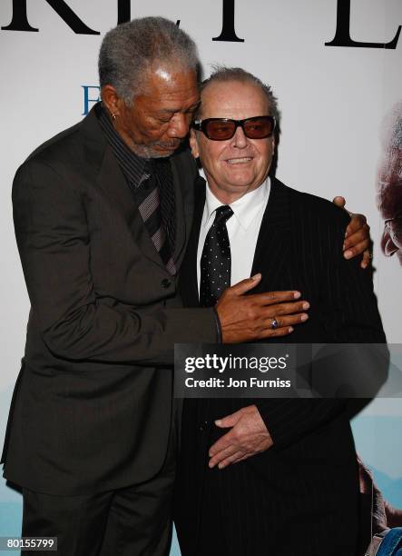 Morgan Freeman and Jack Nicholson attend The Bucket List film premiere held at the Vue West End on January 23, 2008 in London, England.