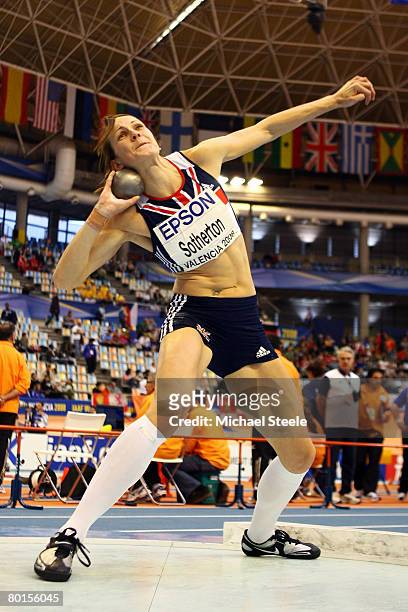 Kelly Sotherton of Great Britain competes in the Womens Shot Put as part of the Women's Pentathlon at the 12th IAAF World Indoor Championships at the...