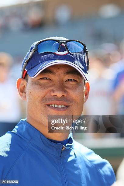 Kosuke Fukudome of the Chicago Cubs prior to the game against the San Francisco Giants at HoHoKam Park in Mesa, Arizona on March 2, 2008. The Giants...