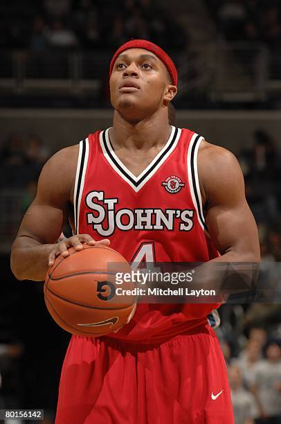February 27: Eugene Lawrence of the St. John's Red Storm shoots a free throw during a basketball game against the Georgetown Hoyas at Verizon Center...