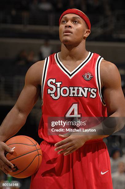 February 27: Eugene Lawrence of the St. John's Red Storm shoots a free throw during a basketball game against the Georegtown Hoyas at Verizon Center...