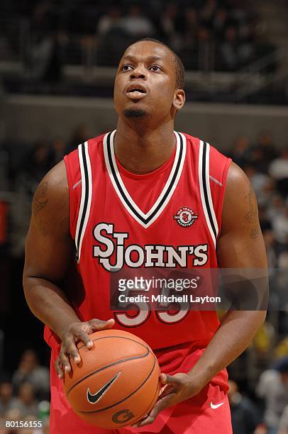 February 27: Rob Thomas of the St. John's Red Storm shoots a free throw during a basketball game against the Georgetown Hoyas at Verizon Center on...