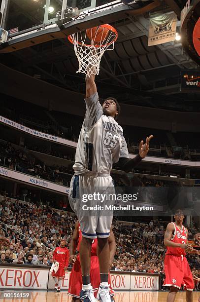 February 27: Roy Hibbert of the Georgetown Hoyas dunks during a basketball game against the St. John's Red Storm at Verizon Center on February 27,...